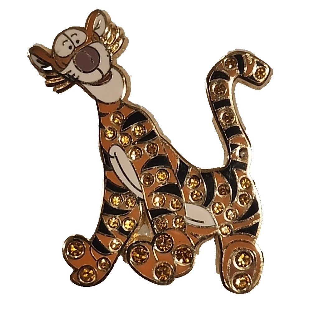 Disney Tigger Winnie the Pooh Pal Orange Jeweled Crystals Tail Up Pin 53421 READ
